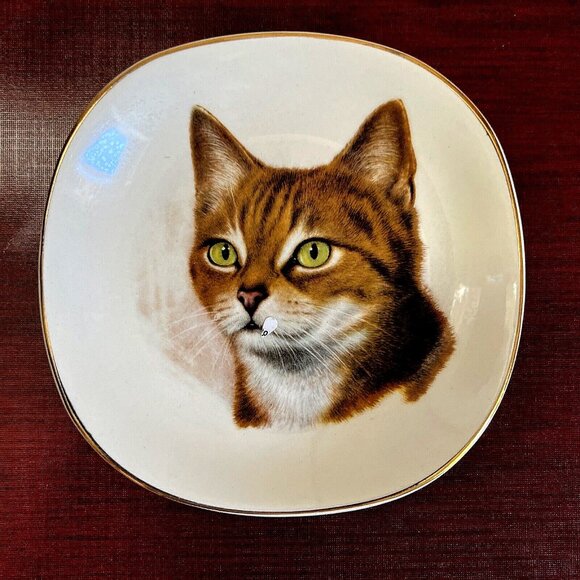 Weatherby Hanley England Royal Falcon Ware Cat Trinket Dish Plate Vintage - Picture 1 of 7